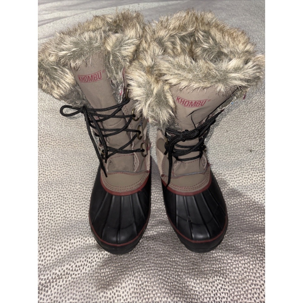 Khombu Womens Tan North Star Faux Fur Waterproof Winter Boots Leather SIZE 6